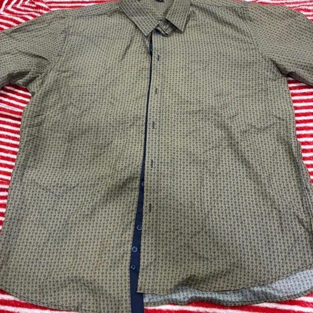 Calvino Brown/blue short sleeve button up shirt men size XL. SKU886